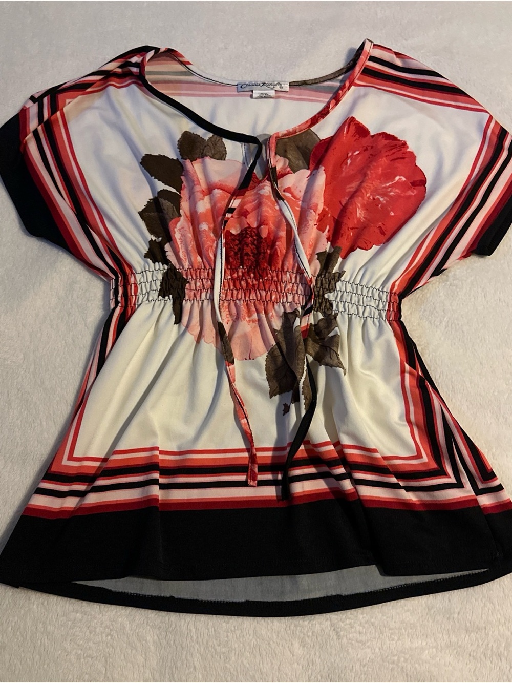 Y2K fairy White, Red & Pink Floral Tie-Front Tunic Top